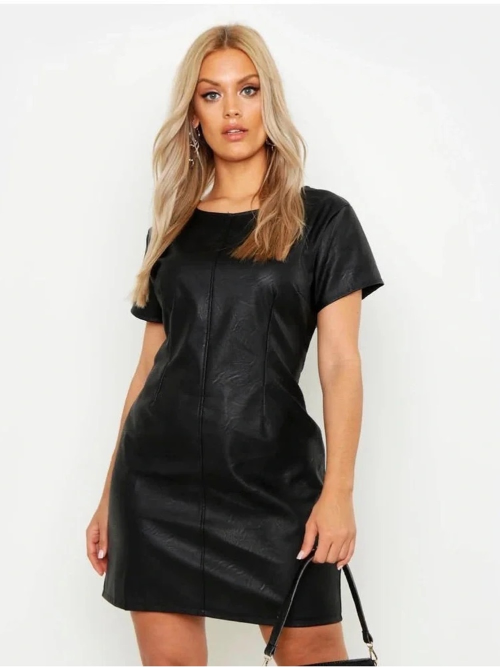 Boohoo Black Faux Leather Mini Dress with Front Zip